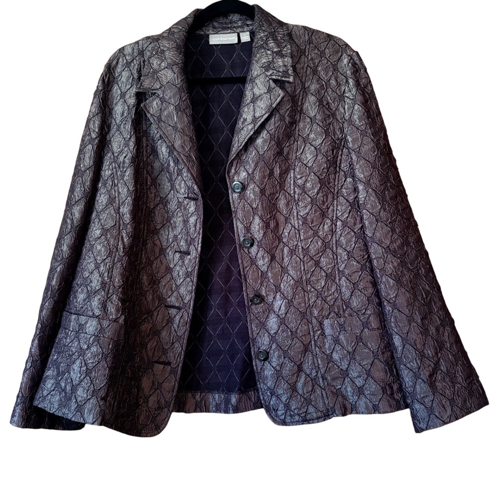 Croft & Barrow Blazer Jacket Womens L Gray Quilted Button Front Career Coat